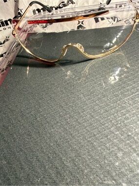 Gold Rim Clear Lens Women's Shield Sunglasses Pre-Owned
